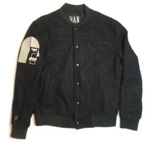 HAN‎ Wool Bomber Jacket Mens Medium Black Snap Button Denmark